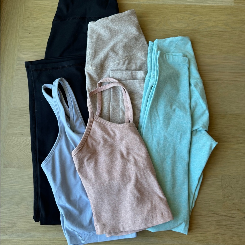 Beyond Yoga Black, Beige, Pink, and Light Blue Activewear Set